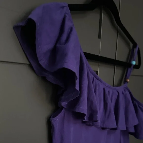 ROXY Purple Ruffled One-Shoulder Top. Size Small. - Picture 2 of 10